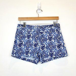 Milly For Design Nation Blue White Graphic Print Cotton Shorts, Size 6, EUC